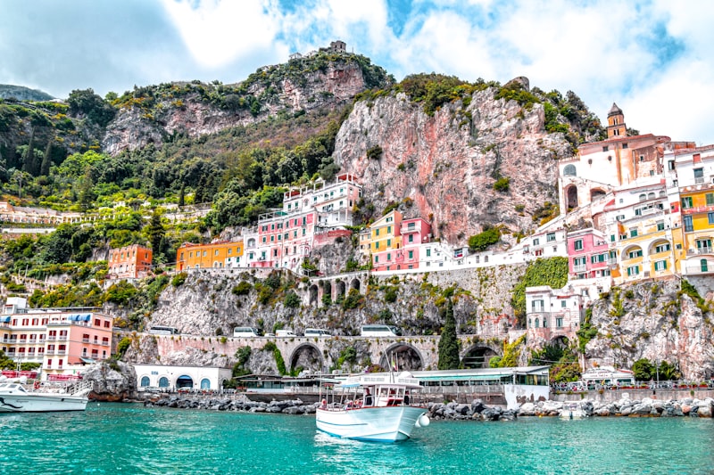 Houses stacked above the sea on the Amalfi Coast
